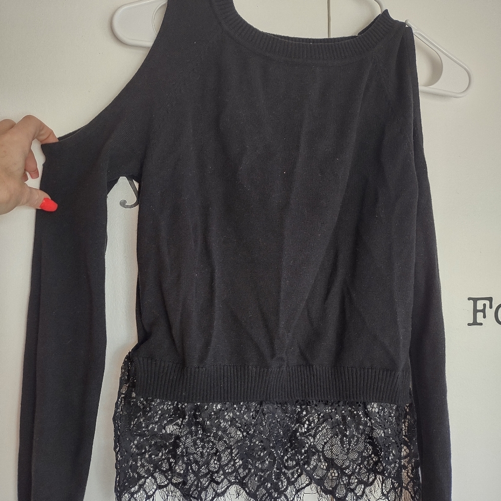 Material girl peek shoulder long sleeve top